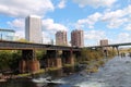 Cityscape and Railroad Bridge Over James River Royalty Free Stock Photo