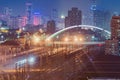 Cityscape and railway station at evening time. Shenzhen Royalty Free Stock Photo