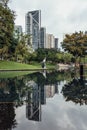 Cityscape that reflected on the pool near Petronas twin towers park`s pool in Kuala Lumpur, Malaysia Royalty Free Stock Photo