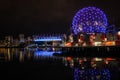 Cityscape Reflection of Science world & Stadium in Vancouver downtown night water reflection