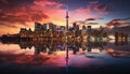 Cityscape reflection, skyscraper sunset, famous architecture on water generated by AI Royalty Free Stock Photo