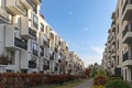 Cityscape of a residential area with modern apartment buildings, new green urban landscape in the city Royalty Free Stock Photo