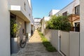 Cityscape of a residential area with modern apartment buildings, new green urban landscape in the city Royalty Free Stock Photo