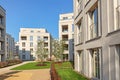 Cityscape of a residential area with modern apartment buildings, new green urban landscape in the city Royalty Free Stock Photo