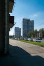 Cityscape with residential buildings in Saint-Petersburg, Russia, Soviet modernism brutalism