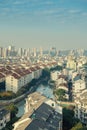 Cityscape of residential house rooftop and skyscraper