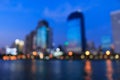 Cityscape river view at twilight time, Blurred Photo