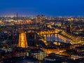 Cityscape of Rotterdam from above-blue hour Royalty Free Stock Photo