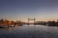 Cityscape of Rotterdam with De Hef on the left and the Erasmus bridge on the right Royalty Free Stock Photo