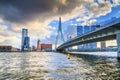 Cityscape of Rotterdam - view of the Erasmus Bridge and Tower blocks in the Kop van Zuid neighbourhood Royalty Free Stock Photo