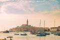 cityscape of Rovinj town in Croatia in sunset time