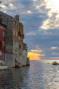 Cityscape of Rovinj town at sunset