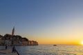 Cityscape of Rovinj town at sunset