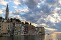 Cityscape of Rovinj town at sunset