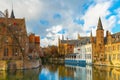 Cityscape from Rozenhoedkaai in Bruges, Belgium Royalty Free Stock Photo