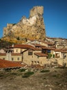 Cityscape with ruined castle in town of Frias in province of Burgos, Castilla y Leon, Spain