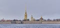 Cityscape of Saint Petersburg, Russia.View of Peter and Paul Cathedral and fortress wall,Neva river Royalty Free Stock Photo