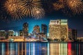 Cityscape of San Diego (California, USA) with fireworks Royalty Free Stock Photo