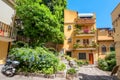 Cityscape with scenic houses in old town Taormina. Sicily Royalty Free Stock Photo