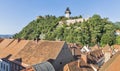 Cityscape with Schlossberg or Castle Hill mountain in Graz, Austria Royalty Free Stock Photo