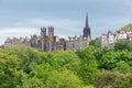 Cityscape Scottish Edinburgh seen from Princes Street Gardens