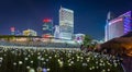 Cityscape of Seoul at night and skyscrapers in Dongdaemun area, Seoul, South Korea