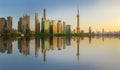 Cityscape of Shanghai and Huangpu River on sunset, beautiful reflection on skyscrapers, China Royalty Free Stock Photo