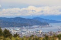 Cityscape of Shimizu bay with top of mount Fuji view from Nihondaira at Shizuoka prefecture, Japan Royalty Free Stock Photo