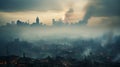 A cityscape shrouded in a thick layer of smog, highlighting the detrimental effects of pollution on air quality Royalty Free Stock Photo