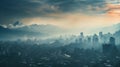 A cityscape shrouded in a thick layer of smog, highlighting the detrimental effects of pollution on air quality Royalty Free Stock Photo