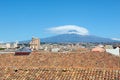 Cityscape of Sicilian Catania in Italy taken from the roof of a building in historical center. In the background there is famous Royalty Free Stock Photo