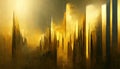 Cityscape silhouette abstract artwork golden black