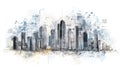Abstract Cityscape Sketch with Data Visualization and Graphs Royalty Free Stock Photo