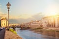 Cityscape skyline of Florence Italy with bridge Ponte Vecchio in Firenze Royalty Free Stock Photo