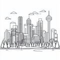 Cityscape Skyline Modern Buildings Trees Outline Drawing Royalty Free Stock Photo