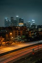 Cityscape skyline view of downtown Los Angeles and 110 Freeway at night, in Los Angeles, California Royalty Free Stock Photo