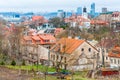 Cityscape skyline view on famous Old and New Town of Vilnius from Maironio street panoramic viewpoint