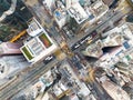 Cityscape skyscraper buildings, car traffic transport on road in Mong Kok town district, Hong Kong downtown Royalty Free Stock Photo