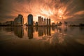 Cityscape of the skyscraper business district at Benchakitti park in the morning at Bangkok, Thailand. View Bangkok city with park Royalty Free Stock Photo