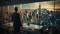 Cityscape skyscraper men businessman urban skyline city life business reflection generated by AI
