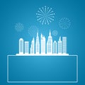Cityscape, Skyscrapers with celebration fireworks background.