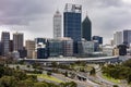 Cityscape with skyscrapers of Rio Tinto, Deloitte and BHP Billiton in Perth, Western Australia