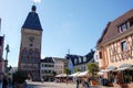 Cityscape of Speyer with its historical downtown and houses. People walking around.