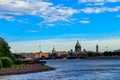 Cityscape of St. Petersburg, Russia. View of the Neva river, Palace bridge, St. Isaac Cathedral, the Admiralty Royalty Free Stock Photo