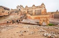 Cityscape with the stone walls of the ancient indian Amber Fort