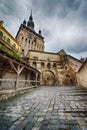 Cityscape of street with Clock Tower in old town Sighisoara, Romania Royalty Free Stock Photo