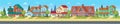 Cityscape with suburban houses, cottages and villas. Vector cartoon illustration for games or animation. Layered background