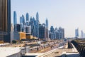 Cityscape in sunny day in Dubai, UAE Royalty Free Stock Photo