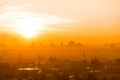Cityscape with sunset in big city Royalty Free Stock Photo