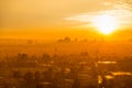 Cityscape with sunset in big city Royalty Free Stock Photo